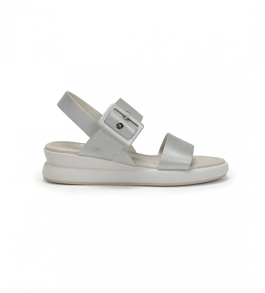 Sandálias Dorking by Fluchos Slam em couro prateado - Salto plataforma de 5 cm -