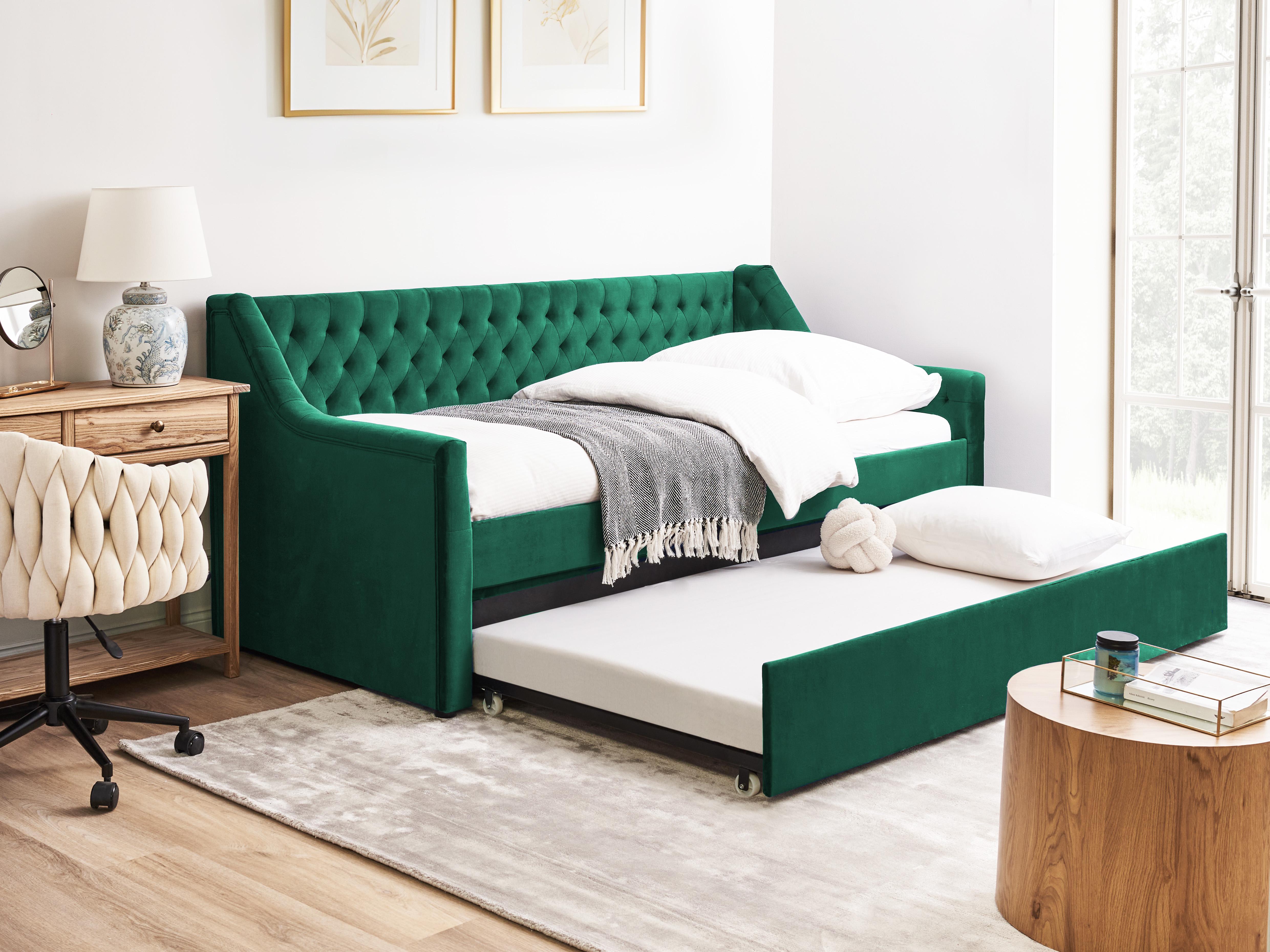 Onderschuifbed Fluweel MONTARGIS 90 x 200 cm Smaragdgroen