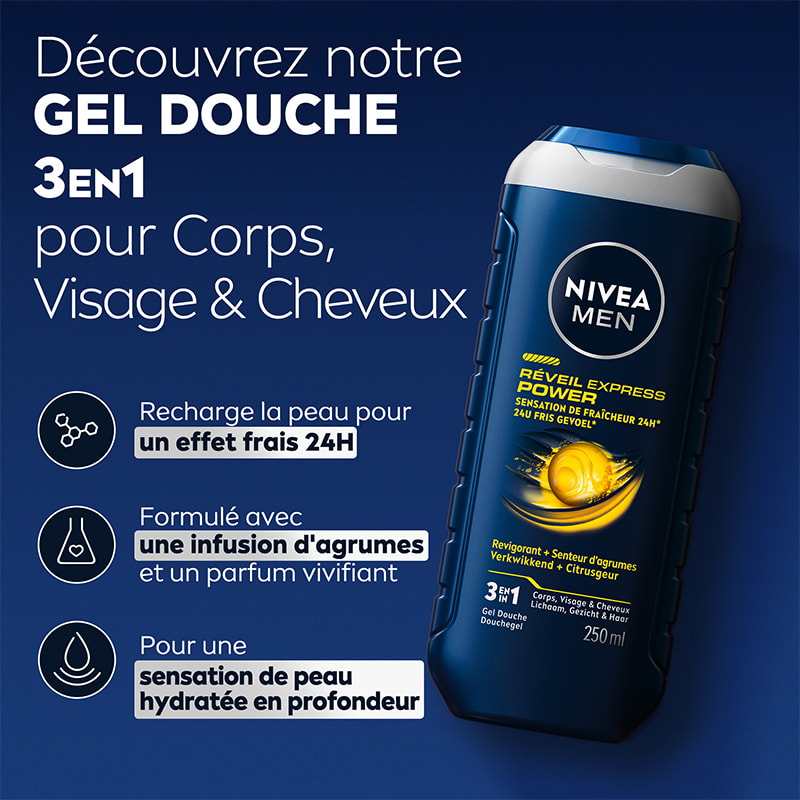 Gel douche 3-en-1 aux agrumes  - Visage, corps & cheveux - Homme - 250 ml