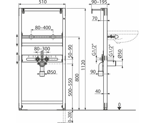 veporit. ICUBOX WT 1120 wandelement voor wastafel H:1120 mm incl. wandmontage