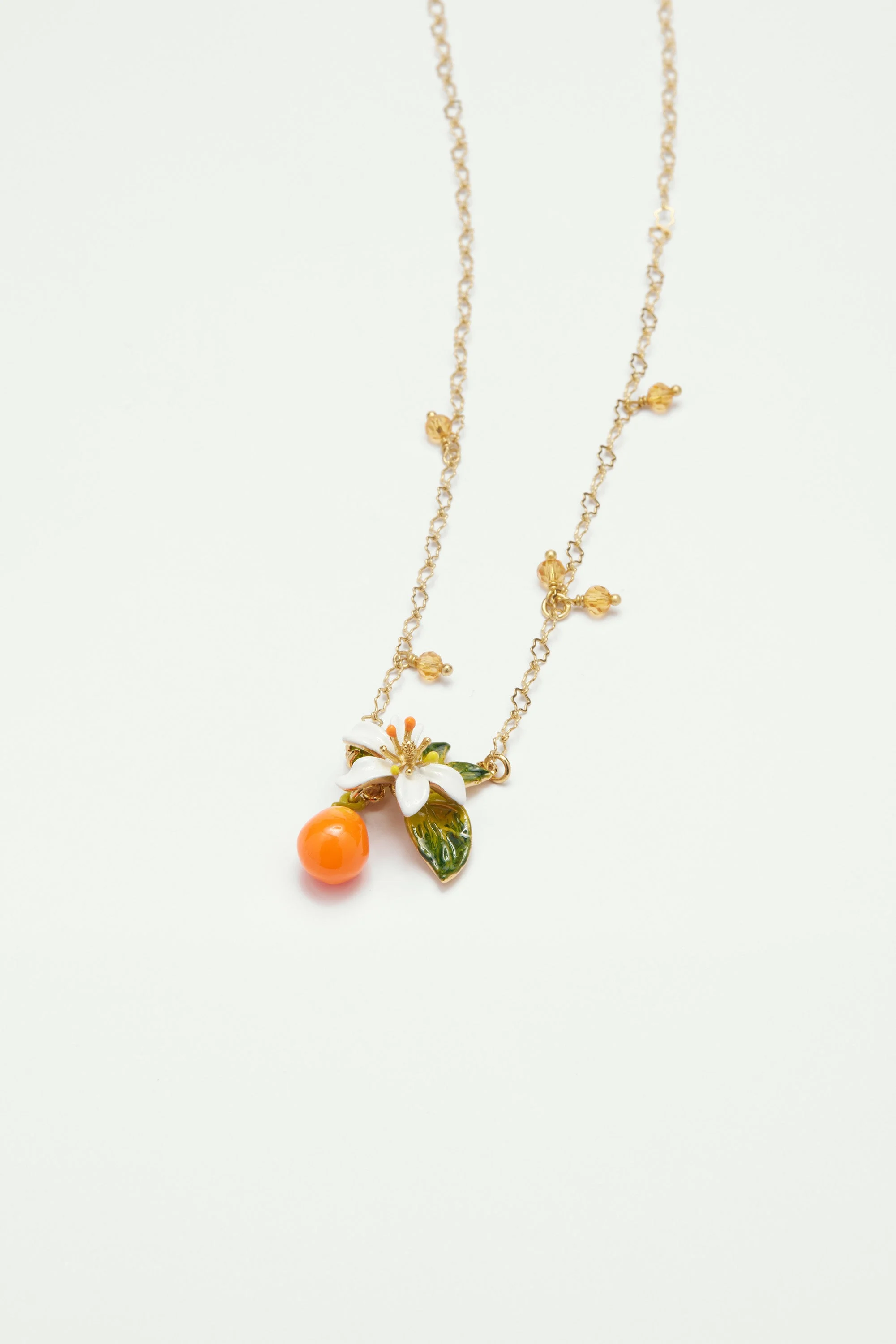 Collier pendentif orange, fleur d'oranger et petites perles | Orange