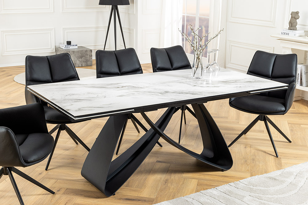 Ausziehbarer Esstisch INFINITY 180-260cm weiß Keramik Marmor schwarz Metall