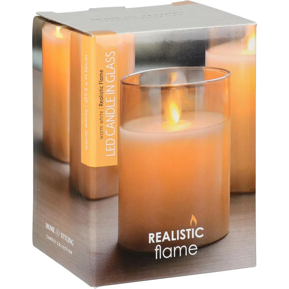 Home and Styling LED kaars - in glas - warm wit - D7,5 x H10 cm