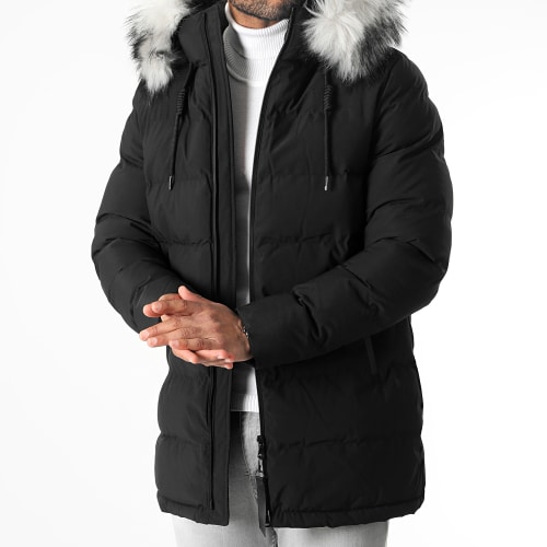 Doudoune Longue Explorer Avec Fourrure Grise 0037 Noir