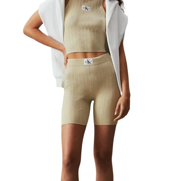 Calvin Klein Woven Label Ribbed Biker Short Dames