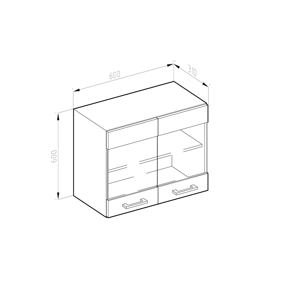 Vicco Hängeglasschrank Küchenschrank Küchenzeile R-Line 60 cm Weiß Anthrazit Tür Fächer Hochglanz