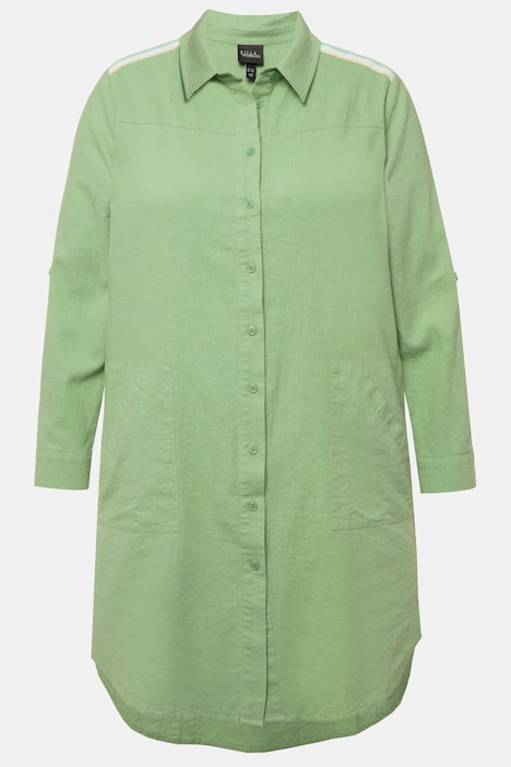 Longbluse, Leinenmix, Streifenband, Hemdkragen, Langarm