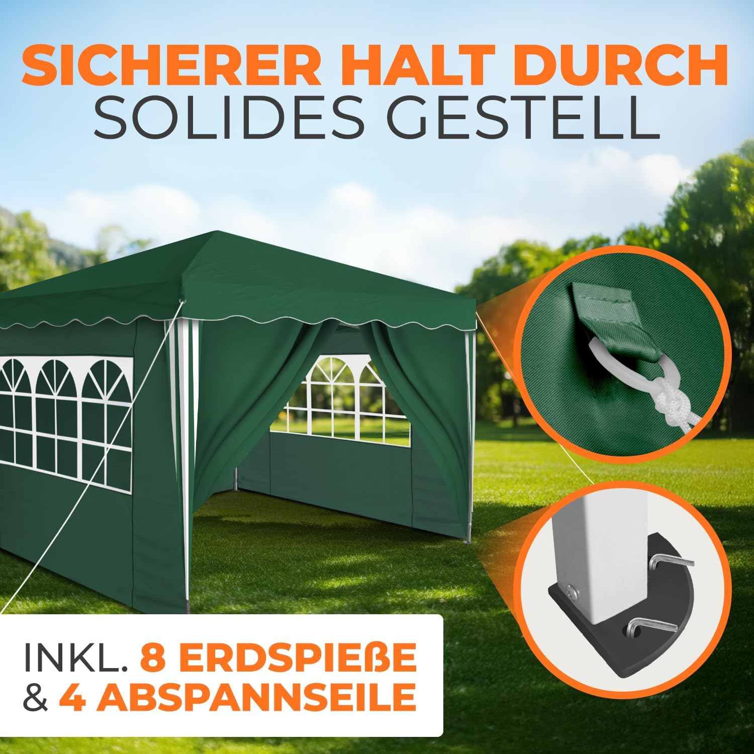 Kronenburg Faltpavillon wasserdicht Dachmaß 3 x 3 m UV Schutz 50+ Pavillon in Grün mit 4 Seitenteilen
