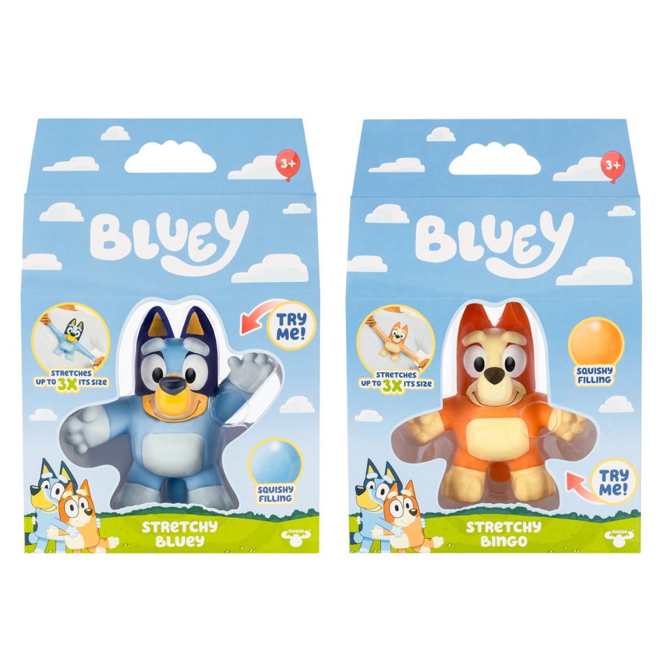 Strækbare Bluey og Bingo figurer