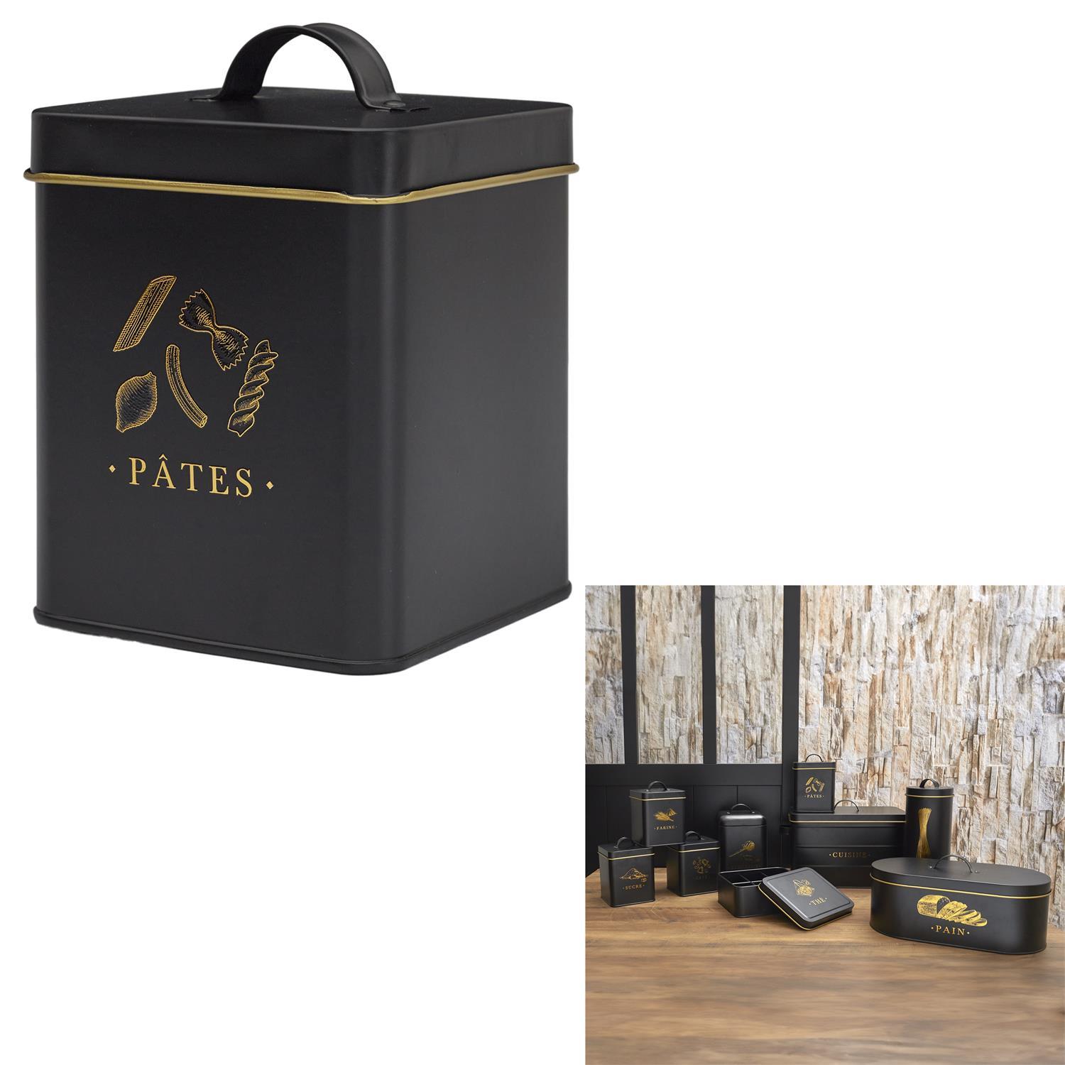 BOITE METAL NOIR ET DORE PATES