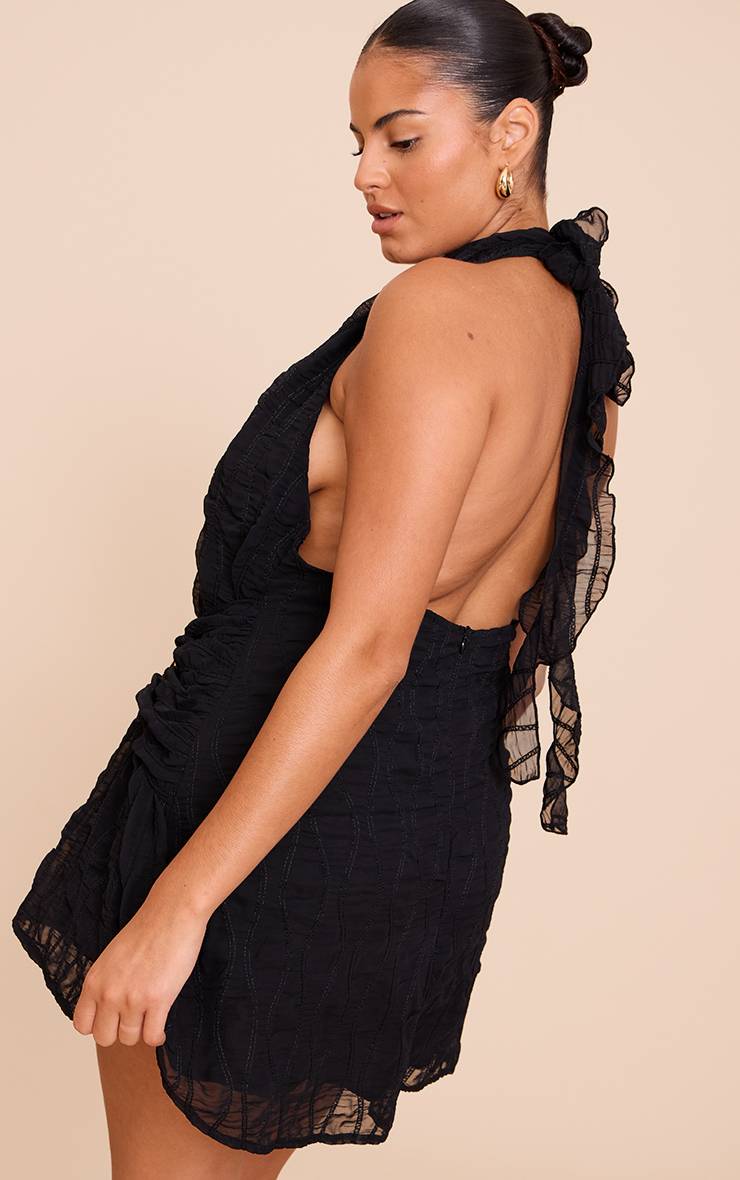 Noir Robe Droite Grande Taille Texturée Col V Avec Ceinture