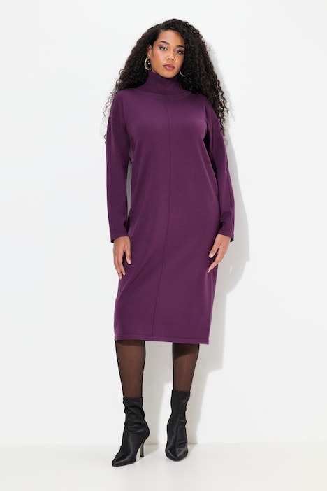 Strickkleid, Ziernähte, Rollkragen, Langarm