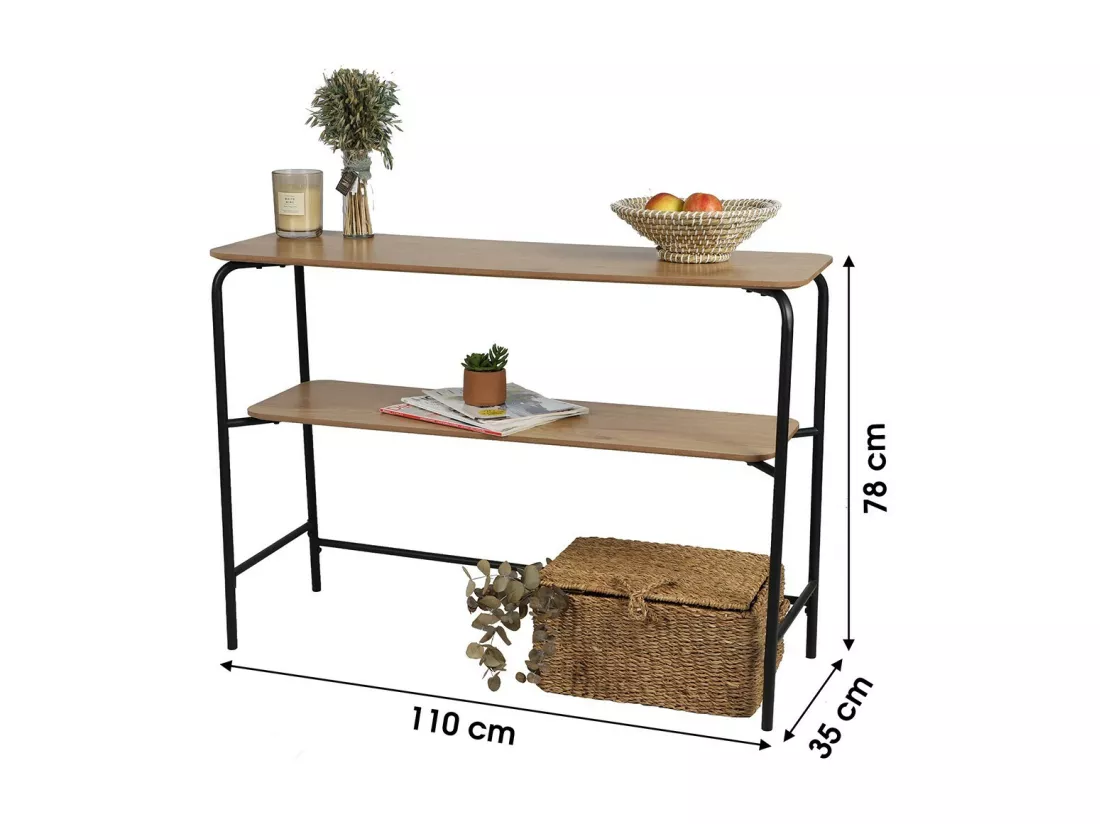 Console style industriel collection PAGNOL. Coloris chêne clair, structure robuste en métal noir.