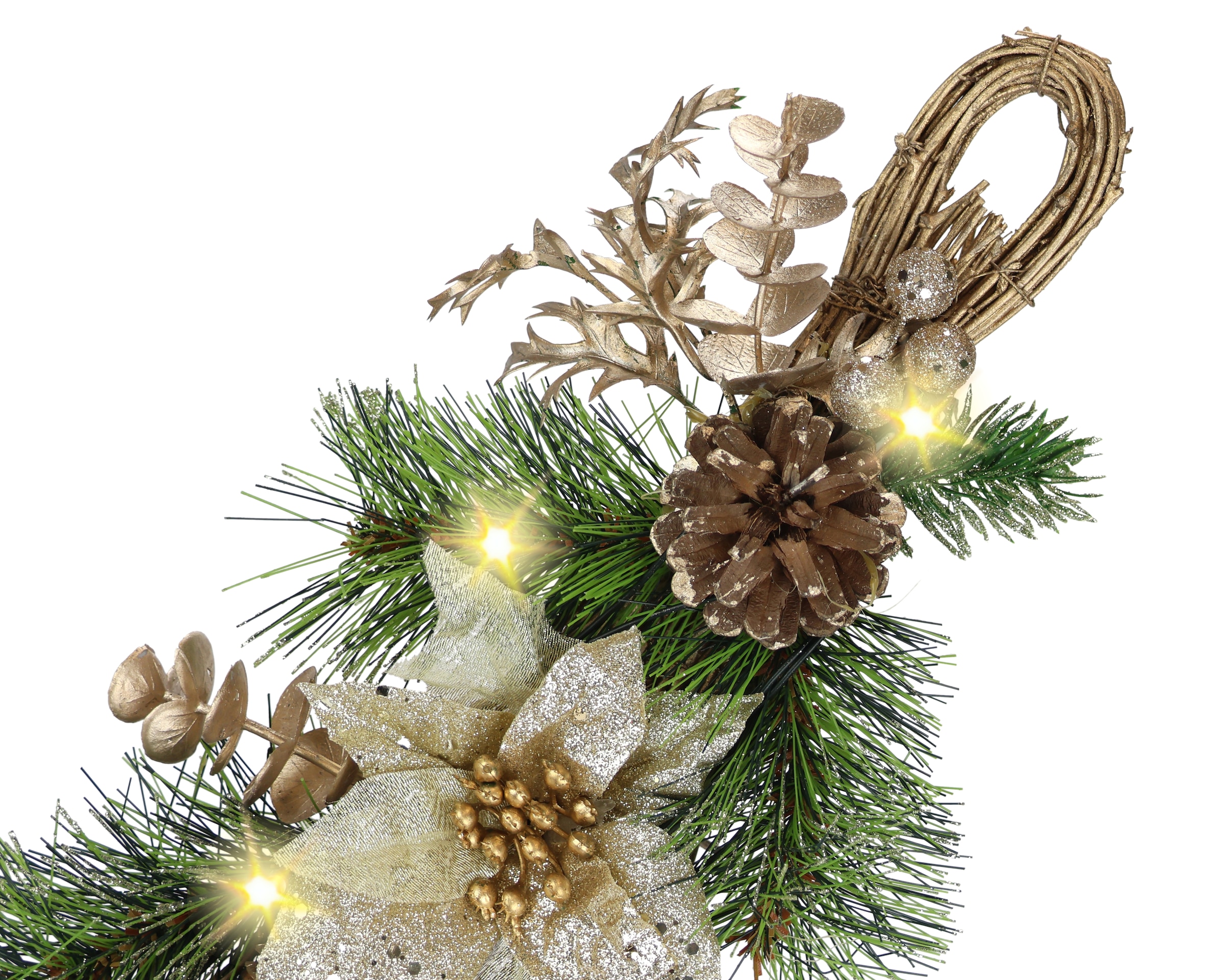 I.GE.A. Kunstgirlande »Weihnachtsgirlande dekoriert, mit LED-Licht« Mit Poinsettia Zapfen Beeren Tanne Dekozweige Kunstgirlande Kranz