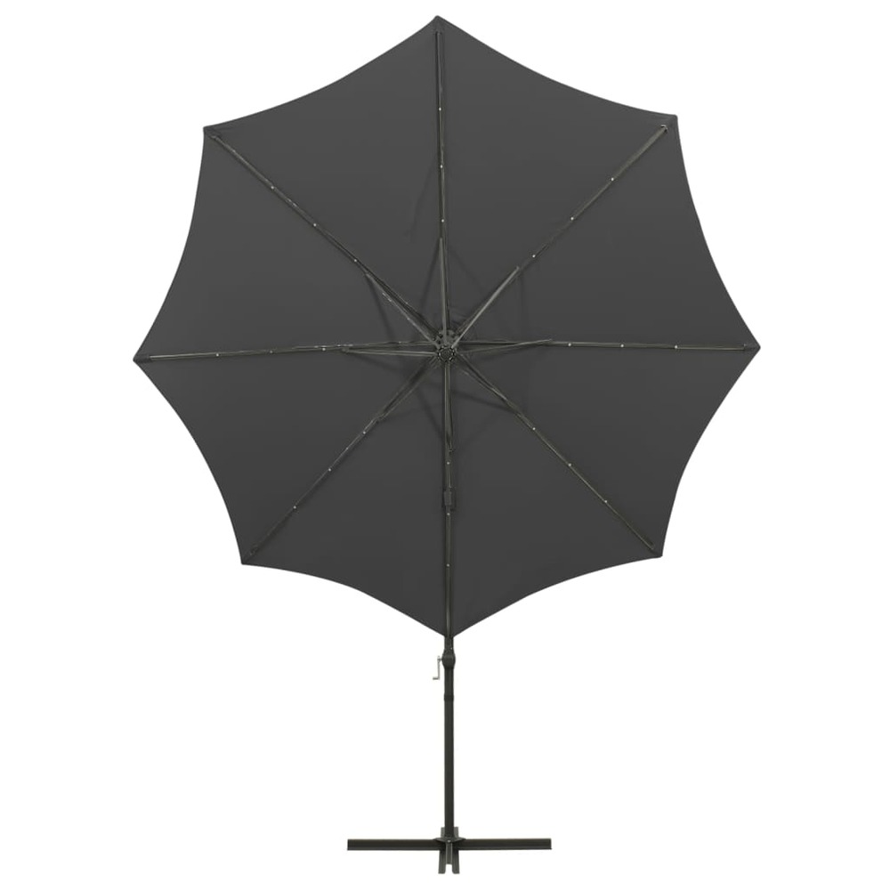 Parasol meuble de jardin déporté avec mât et lumières led anthracite 300 cm