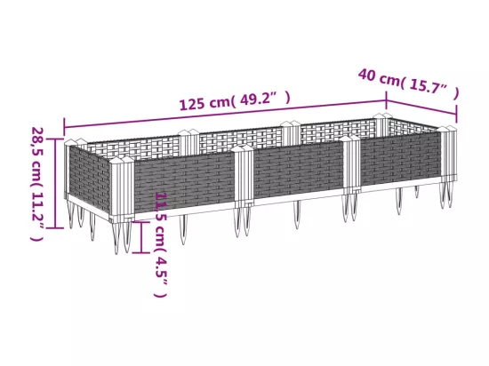 Jardinière bac lit surélevé grise 125 x 40 x 28 cm 02_0038206