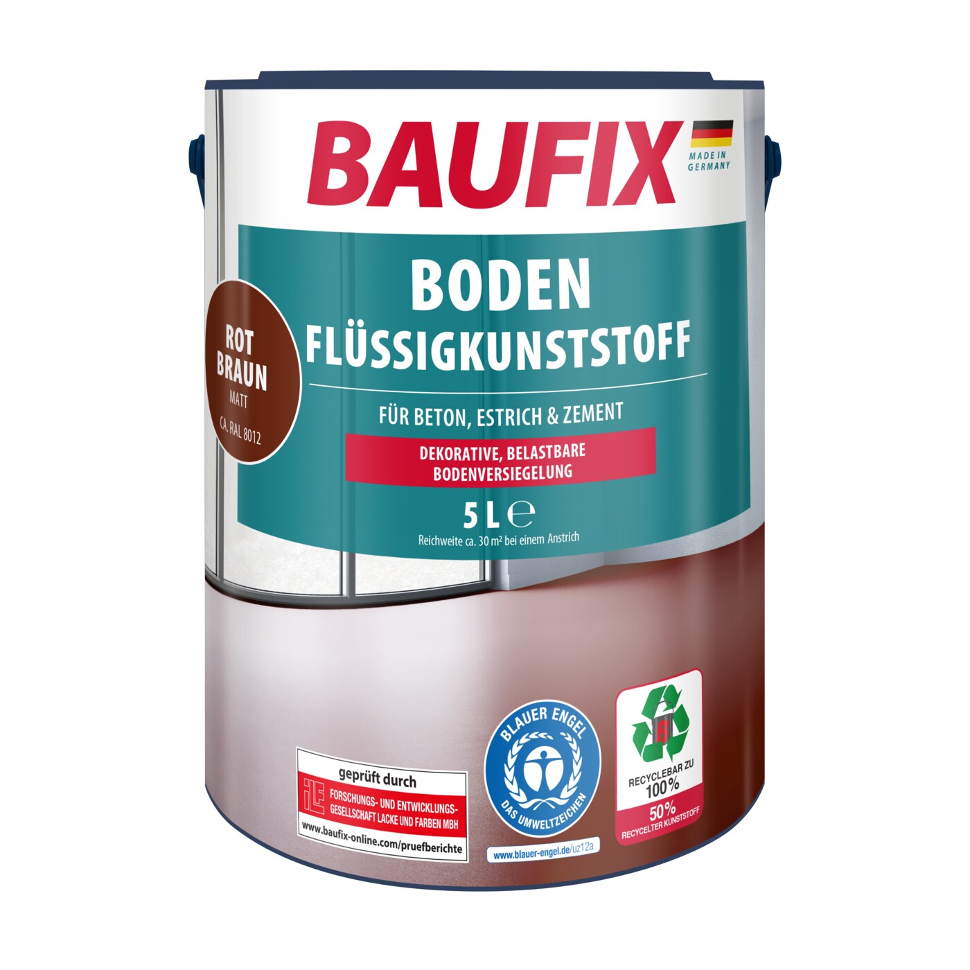 BAUFIX Boden-Flüssigkunststoff rotbraun matt, 5 Liter, Beton- und Bodenfarbe