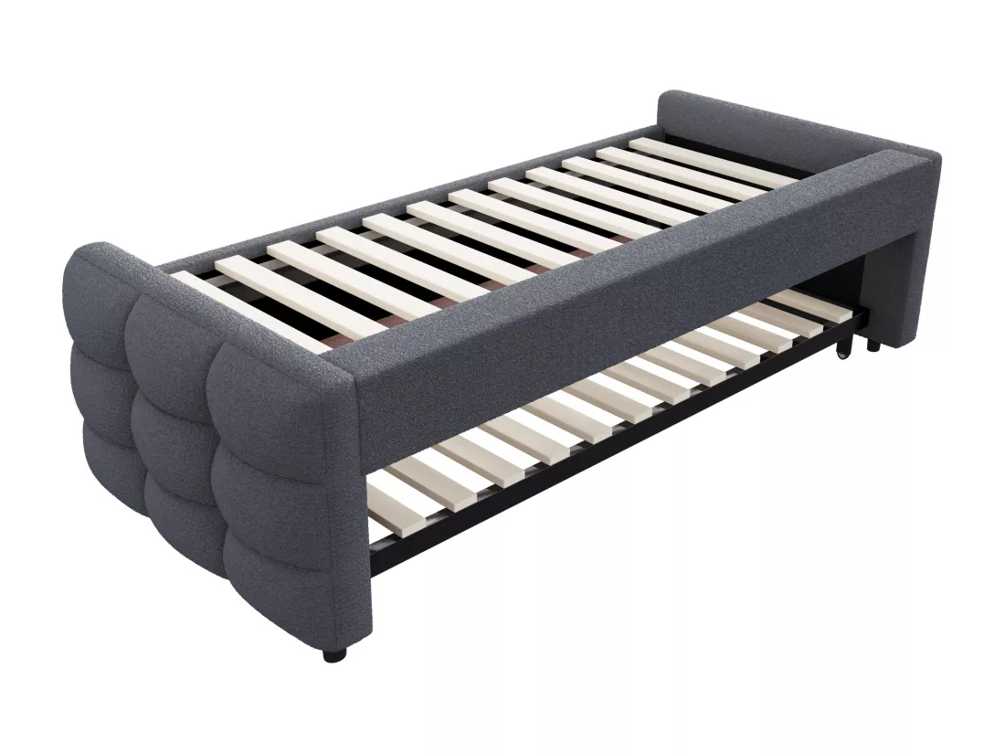 Lit gigogne 90/180x190 cm en velours - avec sommier à lattes - Gris