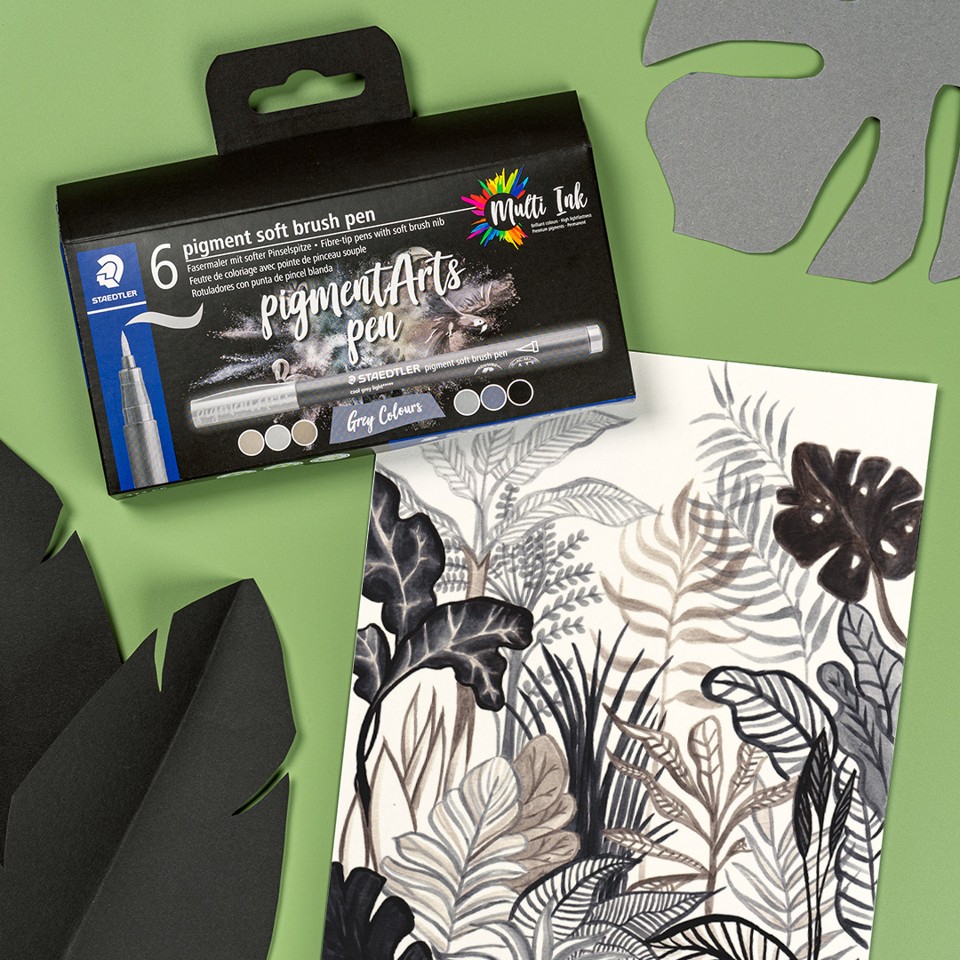 Staedtler - Brush Pen Soft pigment, Grå 6 Stk