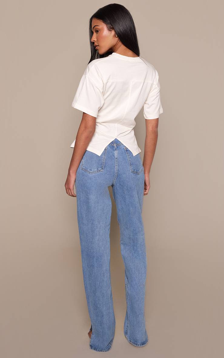 Délavage Vintage Jean Taille Haute Délavage Vintage Ourlet Fendu Coupe Longue