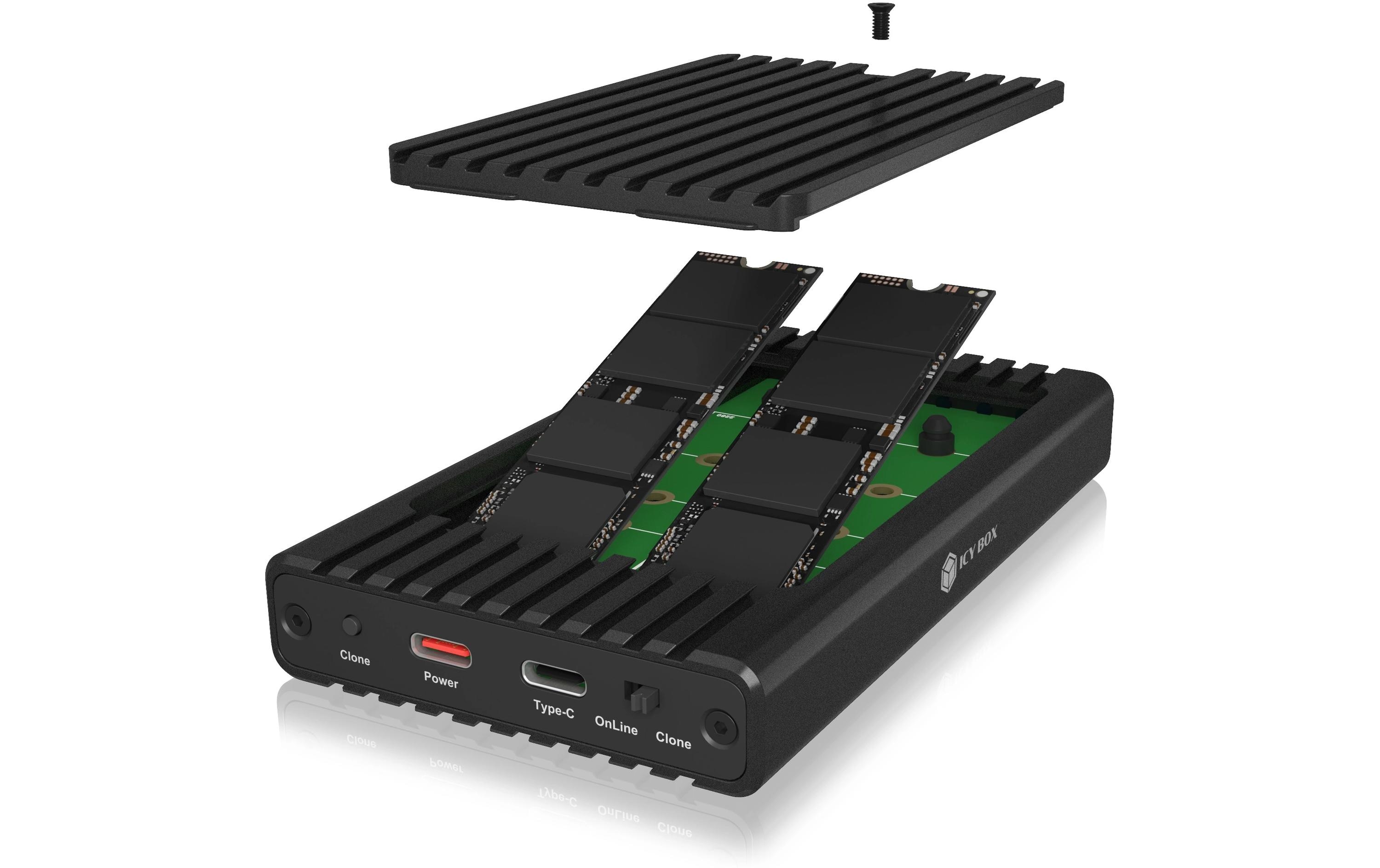 Docking- und Klonstation IB-2817MCL-C31Gehäuse für zwei NVMe SSDs mit Klonfunktion