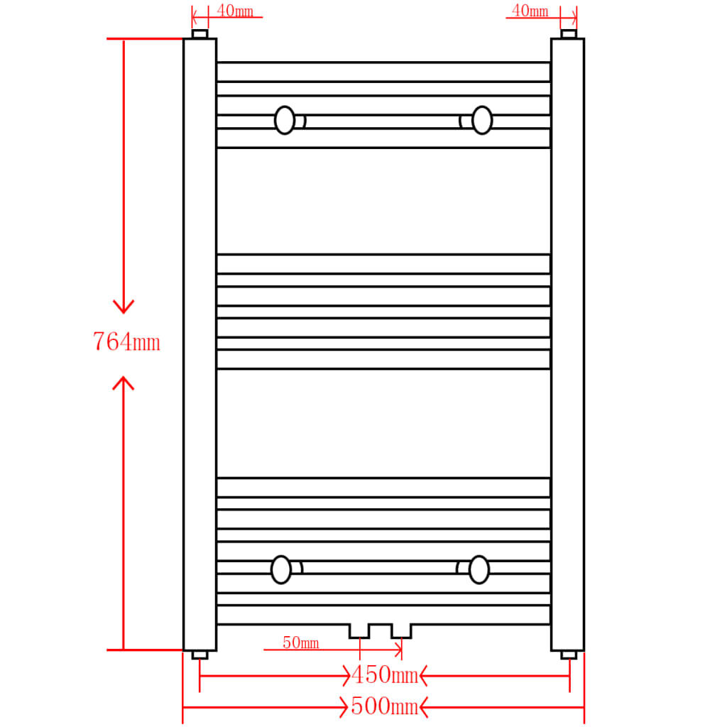 Badkamerradiator, recht, 500 x 764 mm