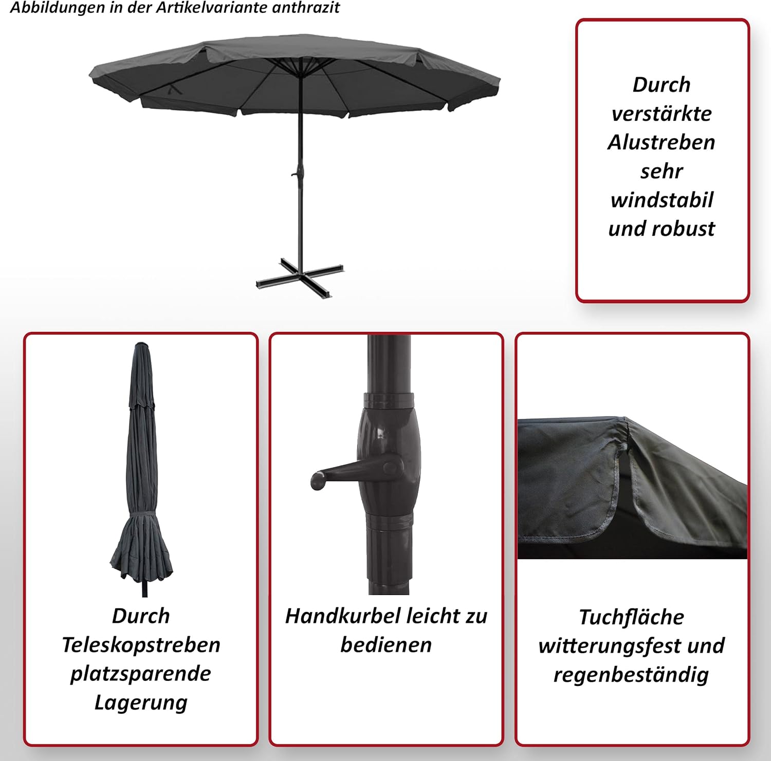 Sonnenschirm Meran Pro, Gastronomie Marktschirm mit Volant Ø 5m Polyester/Alu 28kg ohne Ständer