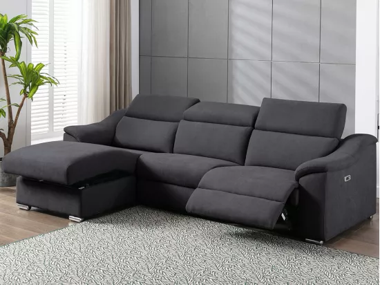Canapé d'angle relax électrique en tissu anthracite PEDRERA - Angle gauche