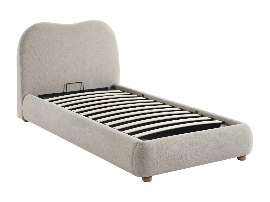 Lit coffre 90 x 190 cm - Tissu - Beige + Matelas - VANARI