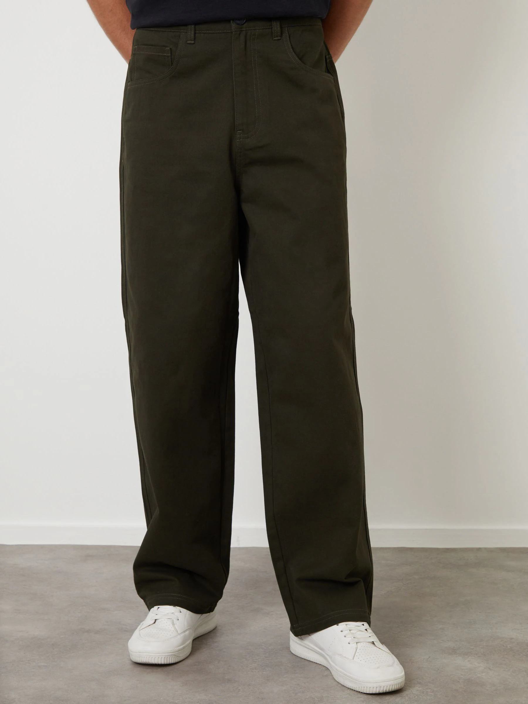 Groen - Threadbare Baggy Fit 5 Pocket Chino Trousers