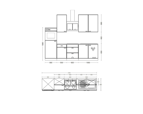 Flex Well keukenblok met apparatuur Lucca 270 cm wit mat gedemonteerde variant omkeerbaar 00011195