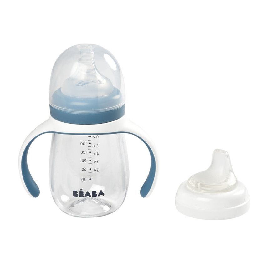 Biberon d'apprentissage 2 en 1 210 ml - Windy Blue - Ecru