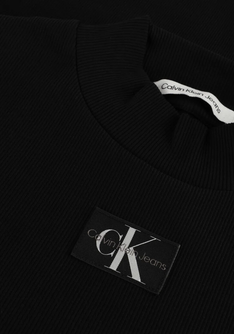 CALVIN KLEIN zwarte calvin klein mini jurk woven label rib ls dress