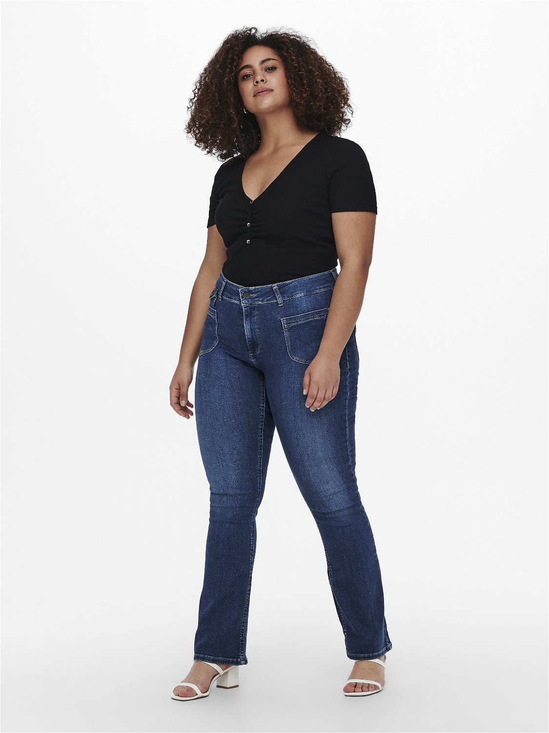 CARZABBA Hohe Taille Ausgestellt Jeans Medium Blue Denim