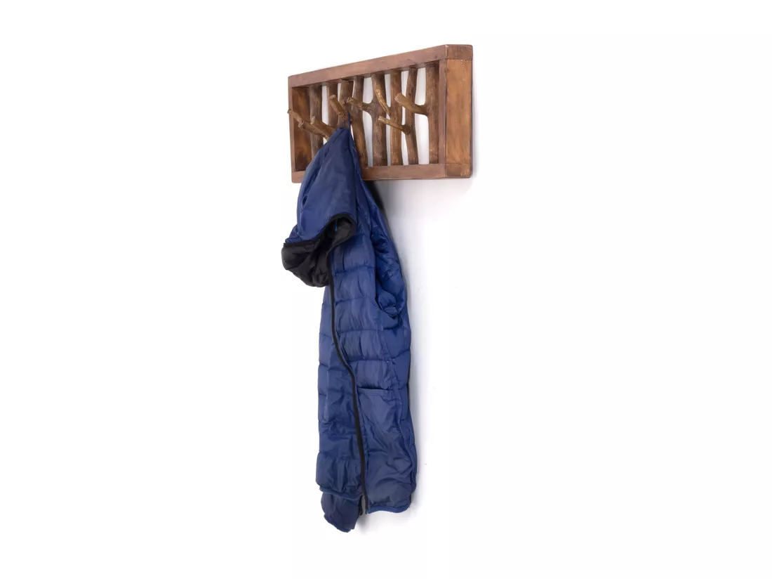 PORTE-MANTEAU MURAL TREIBHOLZ UNIKAT 80 Bois de recyclage massif, pour 16 bouteilles, avec tiroir 01 natur-vintage