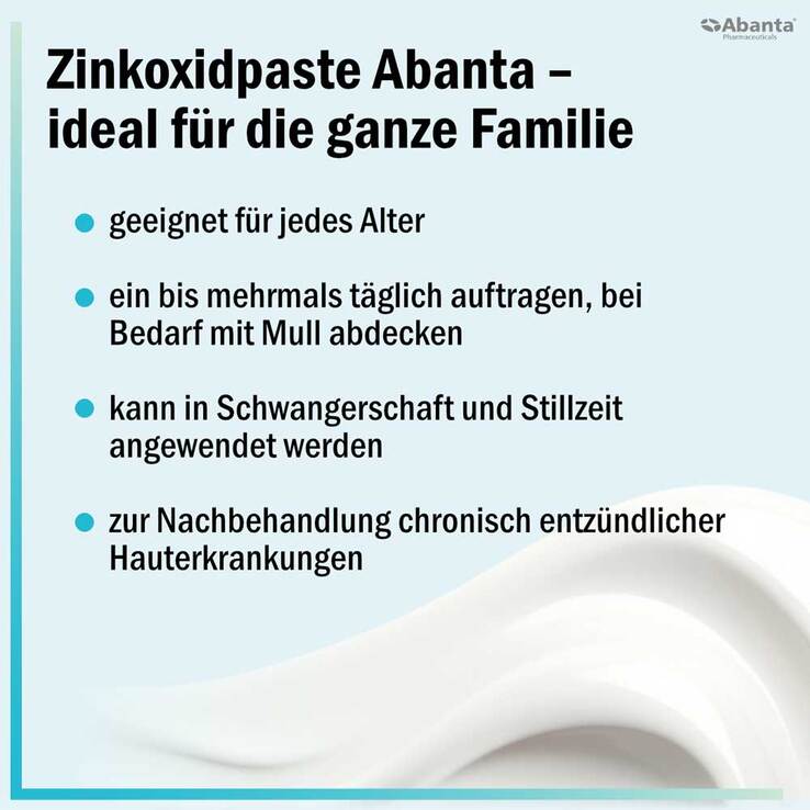 Zinkoxidpaste Abanta 200 mg / g Paste zur Anwendung auf der Haut , 50 g