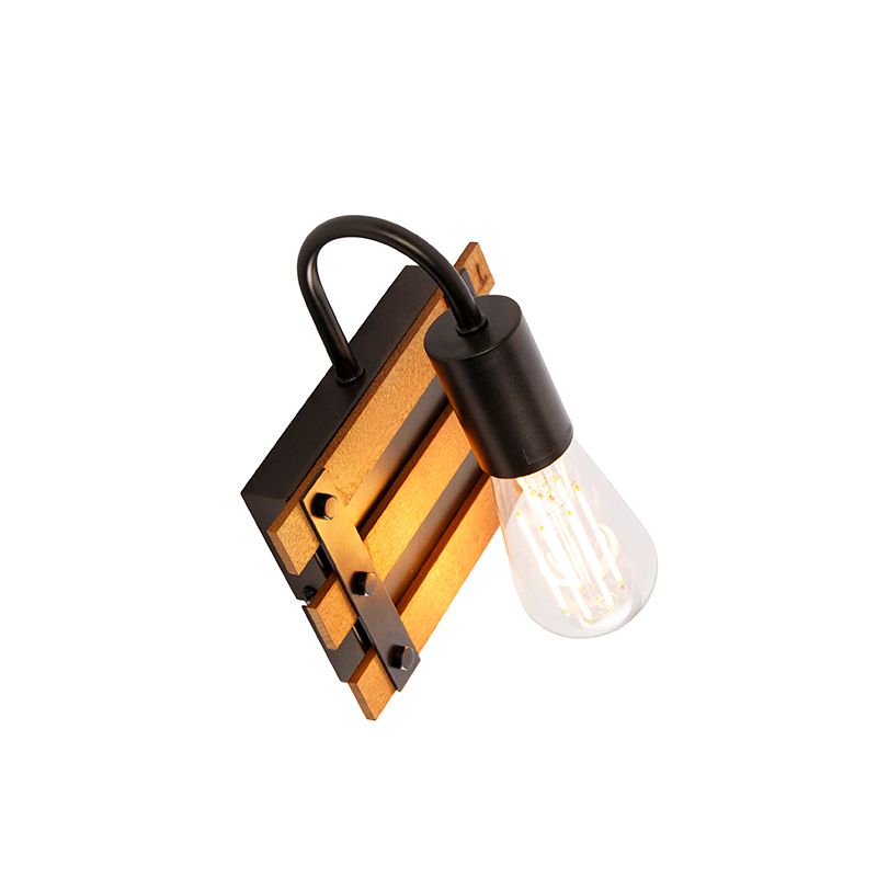 Industriële wandlamp zwart met hout - Paleta Mai