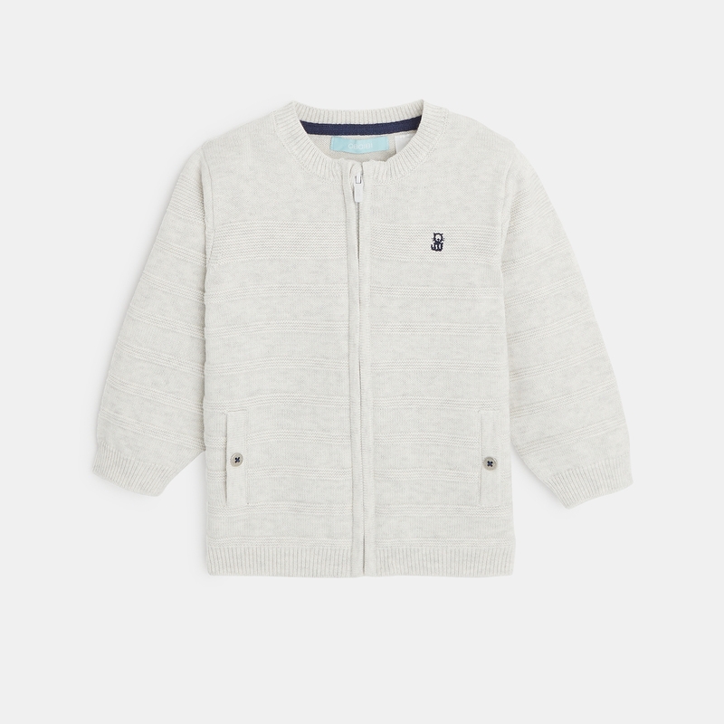 Gilet zippé maille fantaisie blanc bébé garçon