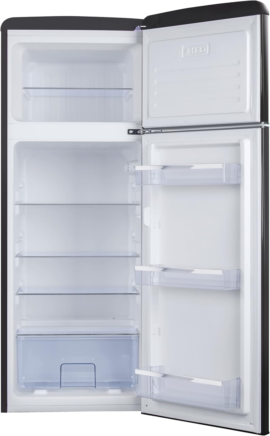 Amica KGC 15637 MS Retro Kühl-/Gefrierkombination / Mattschwarz / 144cm (H) x 55cm (B) x 62cm (T) / Retro-Design / Kühlschrank mit Gefrierfach