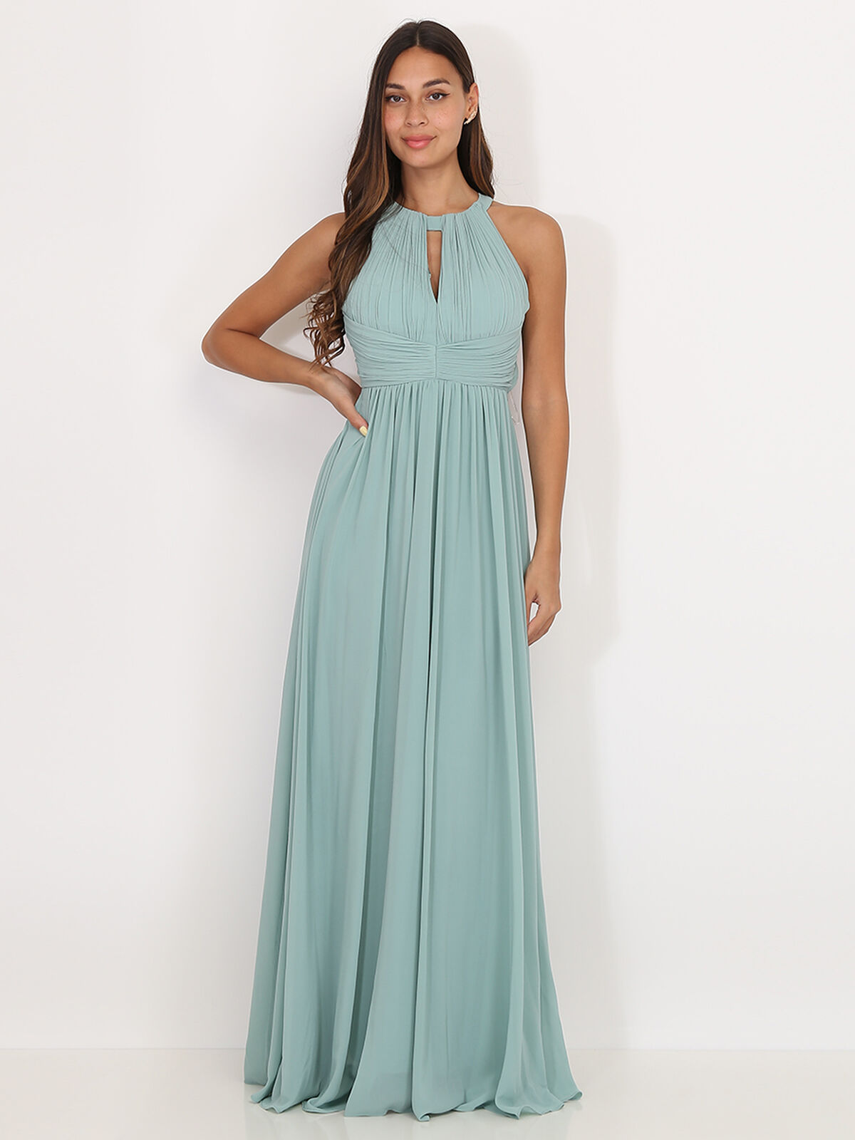 Robe longue drapée dos nu- Vert clair