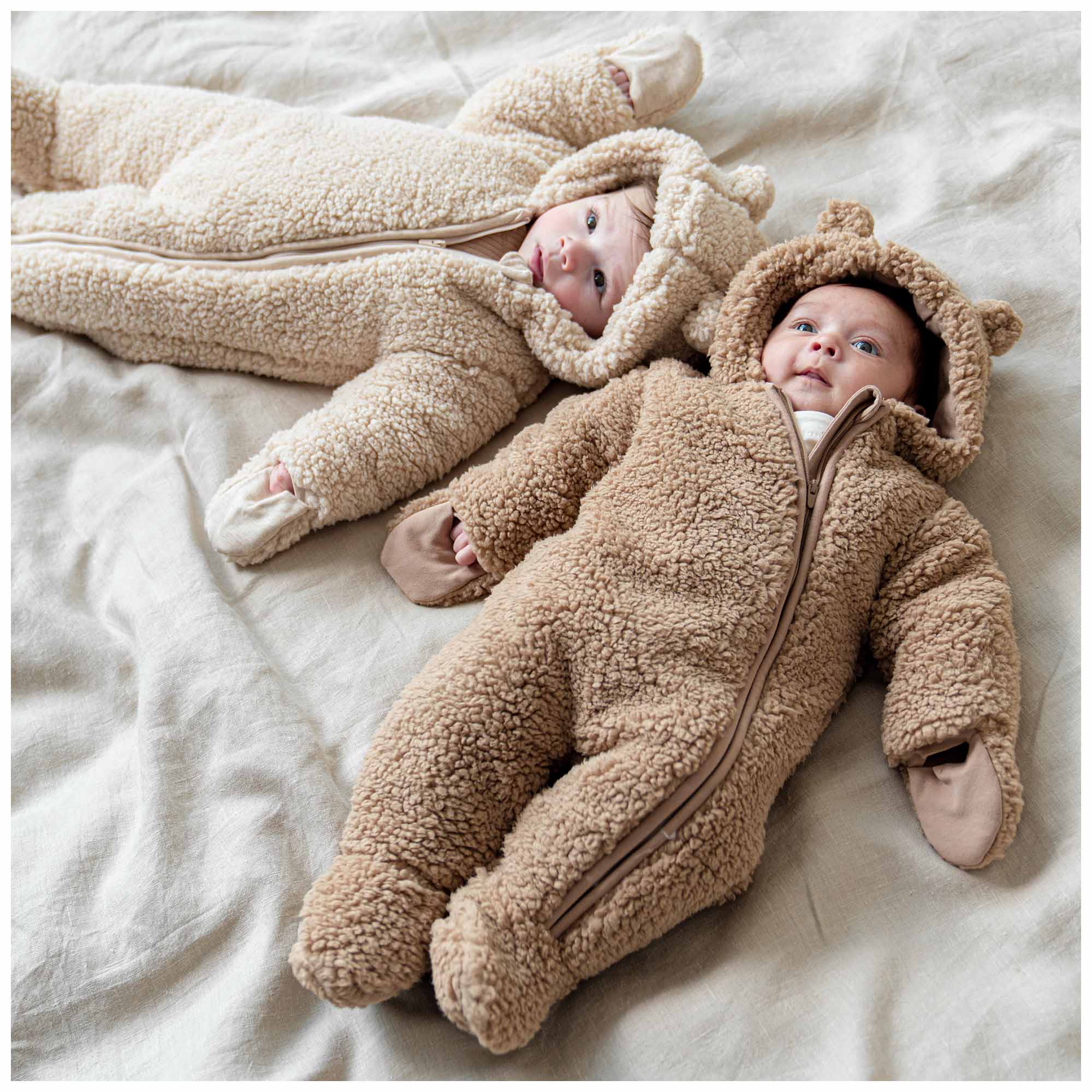Prénatal newborn berenpak teddy lange mouwen effen beige
