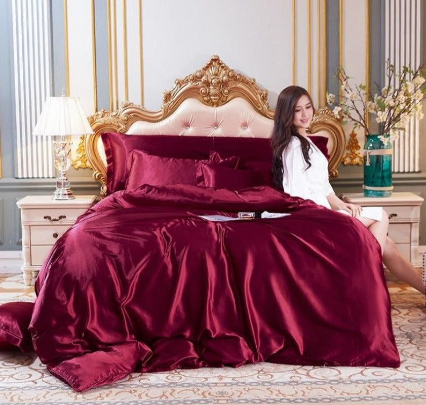 Luxury 100% Silk Duvet Cover 4 Pieces Set