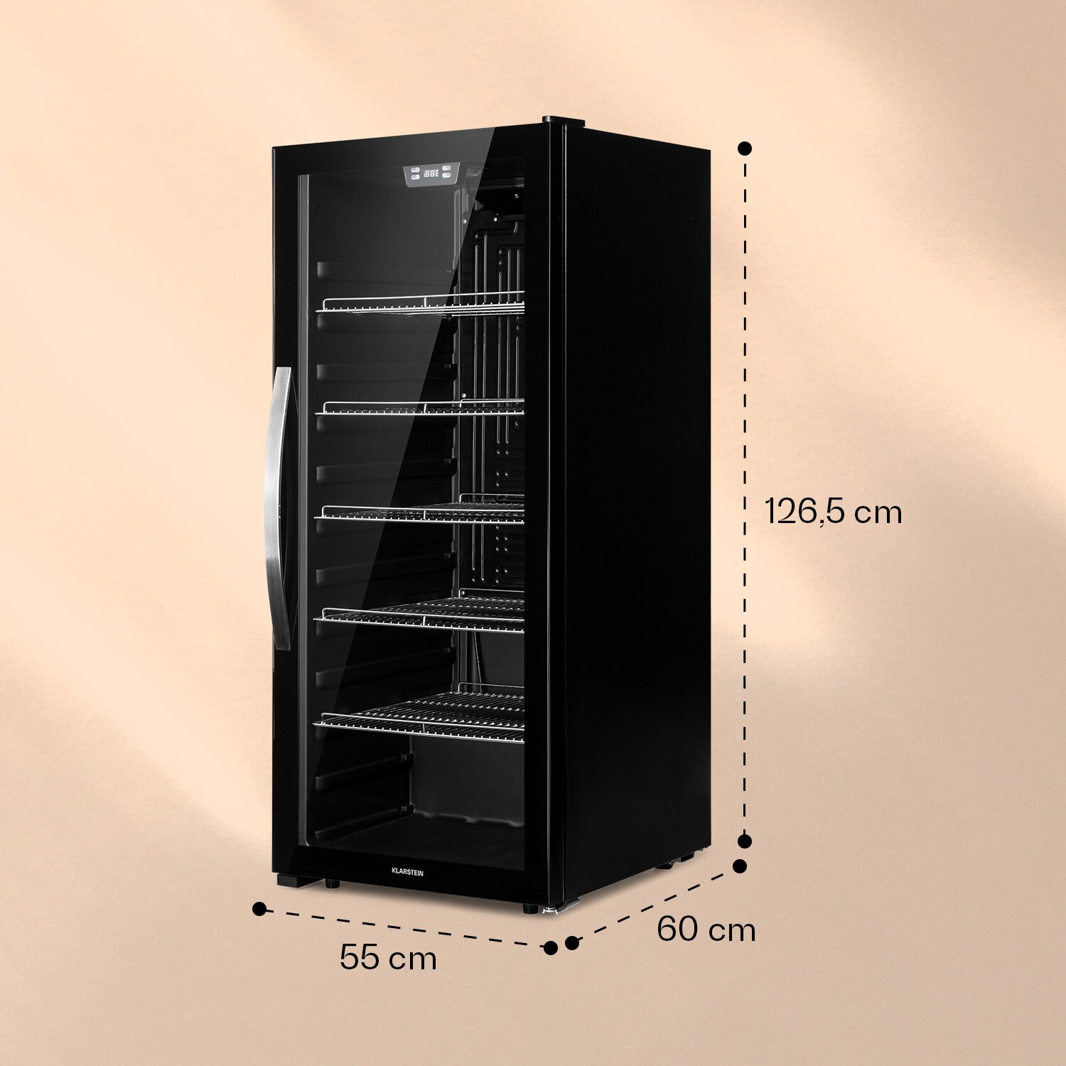 Beersafe 7XL Kühlschrank 242 Liter 5 Böden Panoramaglastür Edelstahl Onyx 242 Liter