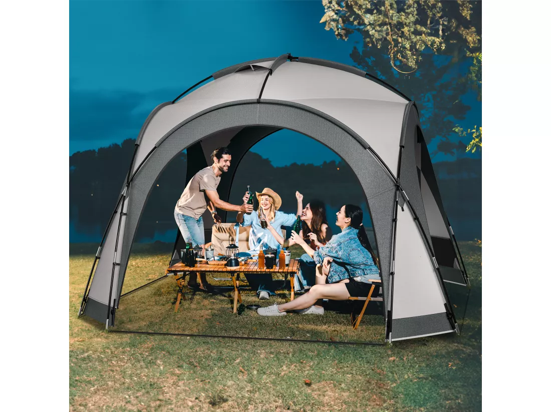 YITAHOME Tonnelle de Jardin - Pliable - Imperméable - Tente de camping - 4 Parois Latérales - Moustiquaire - Gris - 3,5 x 3,5 x 2,3 m