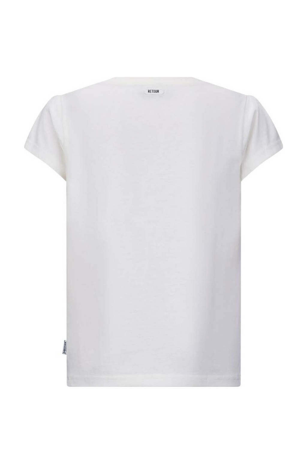 Retour Jeans T-shirt Zoey met tekst wit/fuchsia