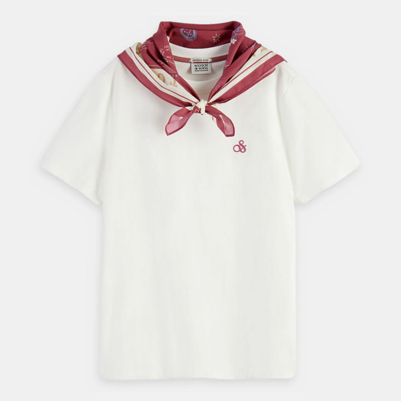 Scotch & Soda T-Shirt 100% Coton Bio Foulard blanc