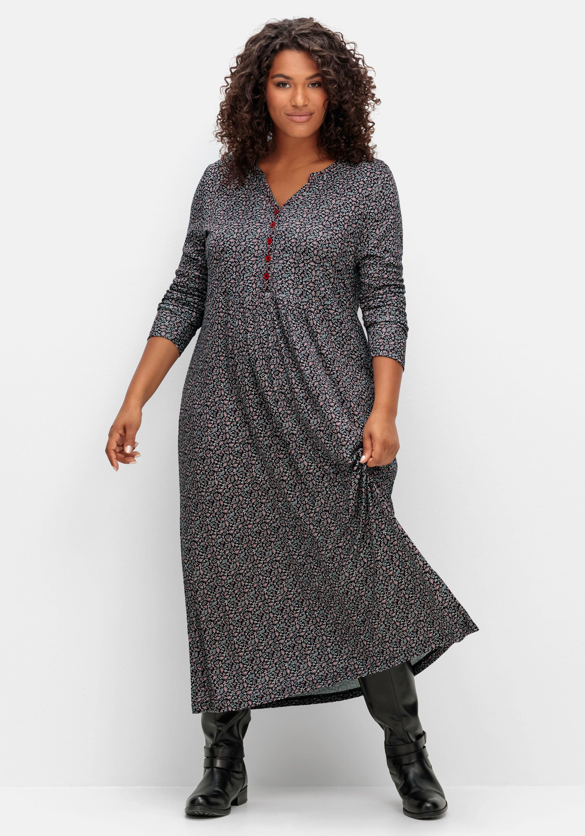 Jerseykleid mit Minimalprint und Kontrastknöpfen