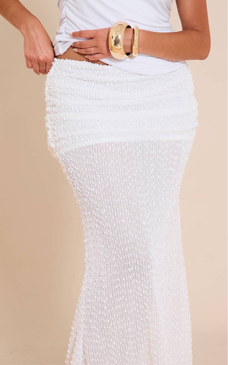 Crème Jupe Maxi Grande Taille Bouclé Texturé À Taille Repliée Et Froncée