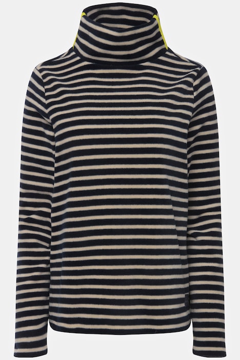 Pullover, geringelter Fleece, Stehkragen, Langarm, OEKO-TEX