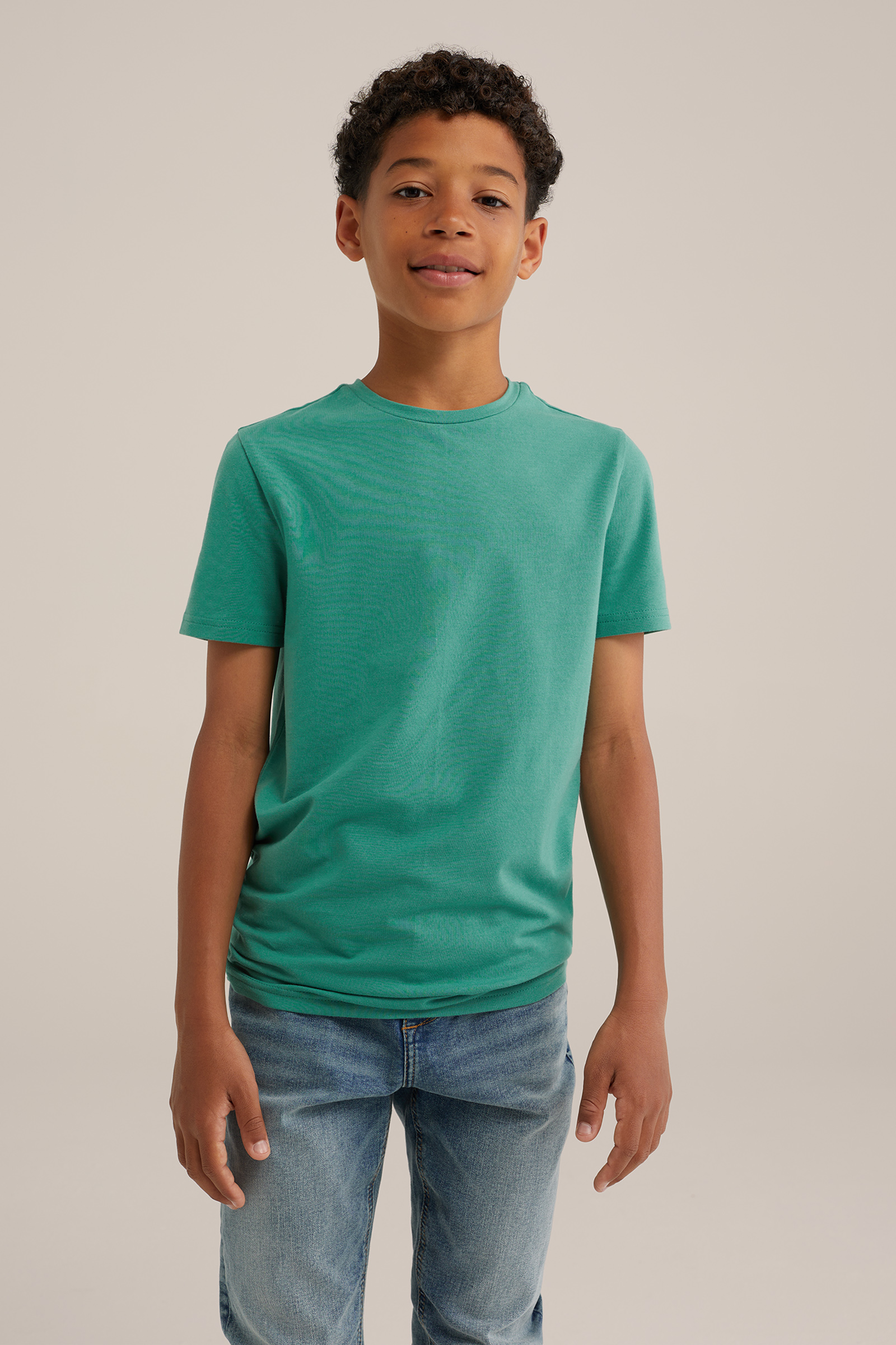 Jongens basic T-shirt met ronde hals WE Fashion Lichtgroen